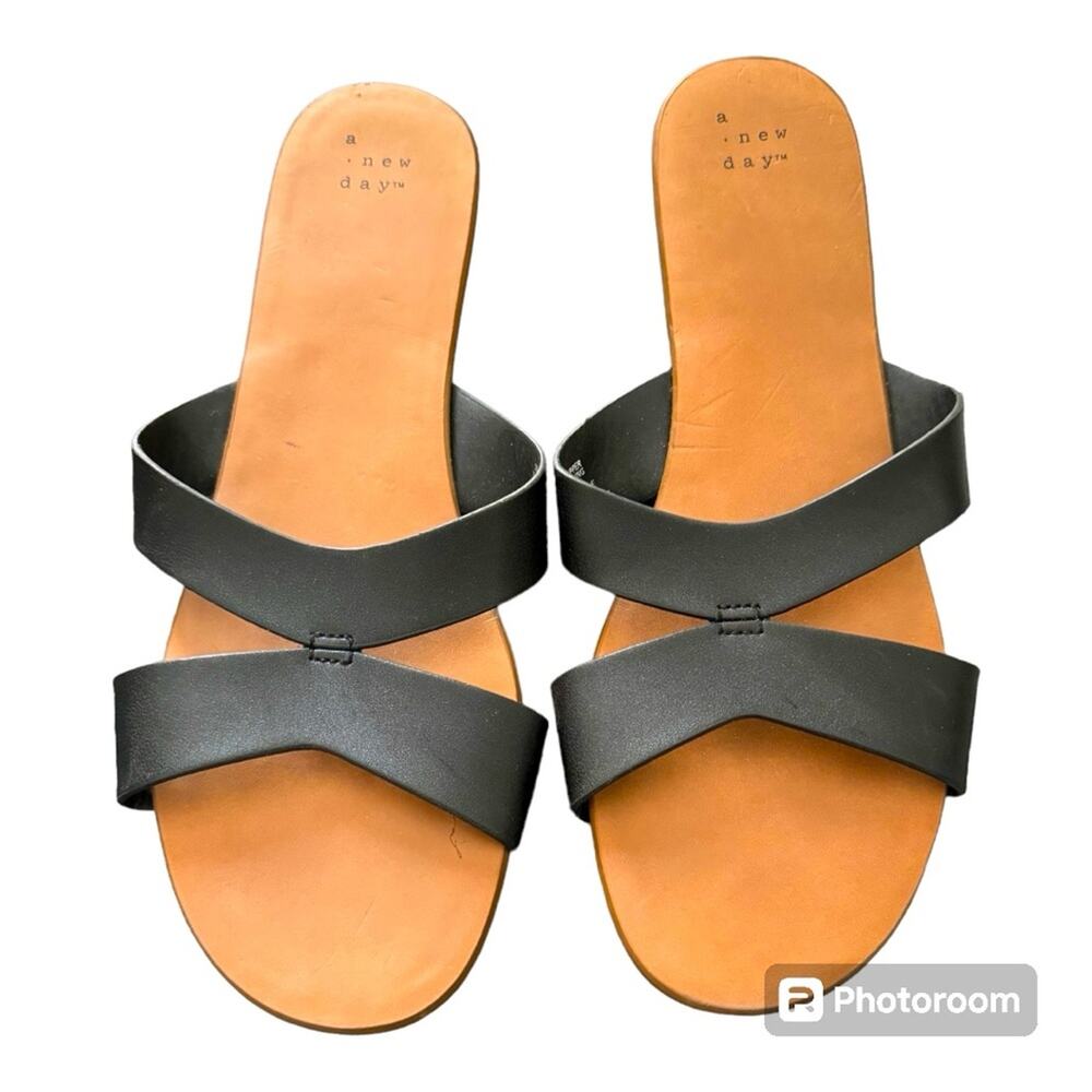A New Day Catie Slide Sandals Open Toe Black Size 10